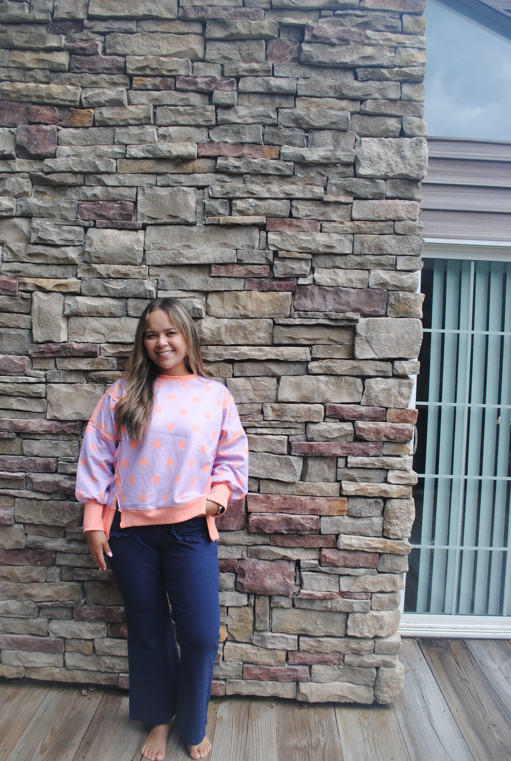 POLKA DOT LOOSE FIT TOP WITH SLITS