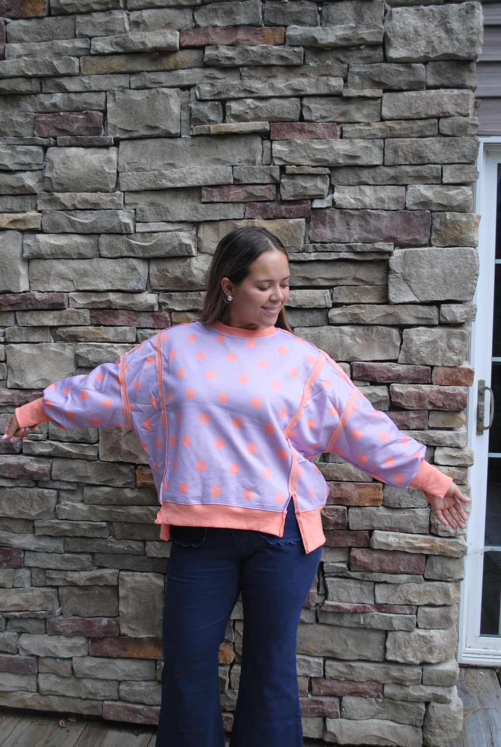 POLKA DOT LOOSE FIT TOP WITH SLITS