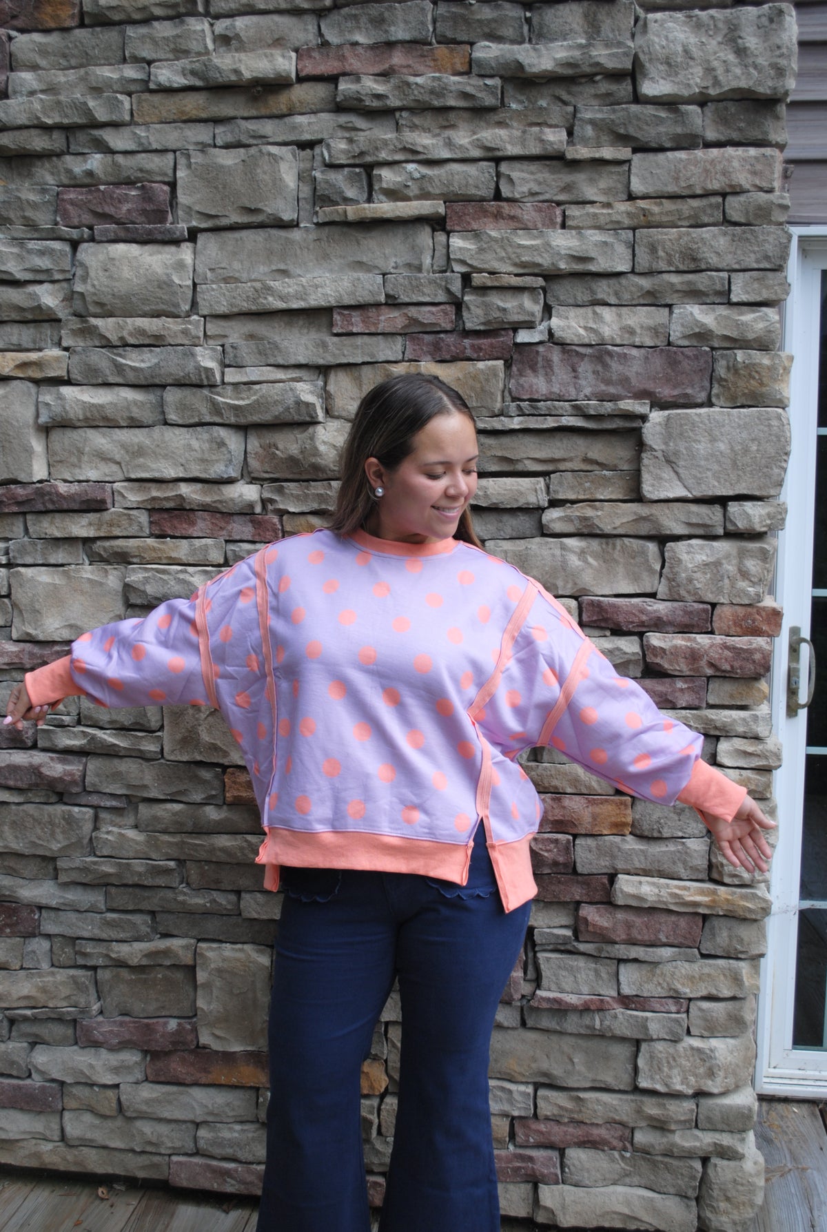 POLKA DOT LOOSE FIT TOP WITH SLITS