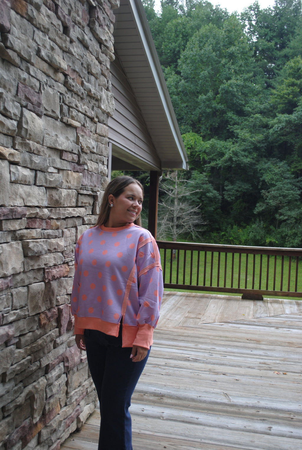 POLKA DOT LOOSE FIT TOP WITH SLITS