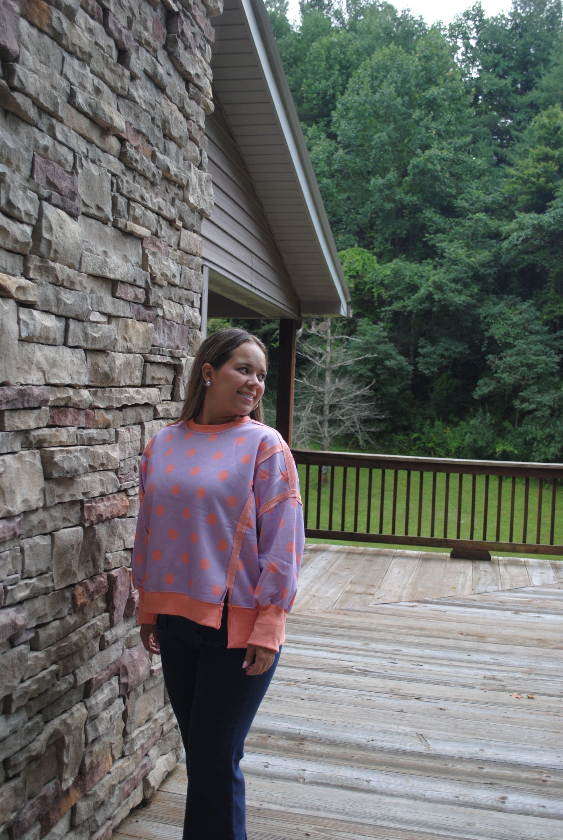 POLKA DOT LOOSE FIT TOP WITH SLITS