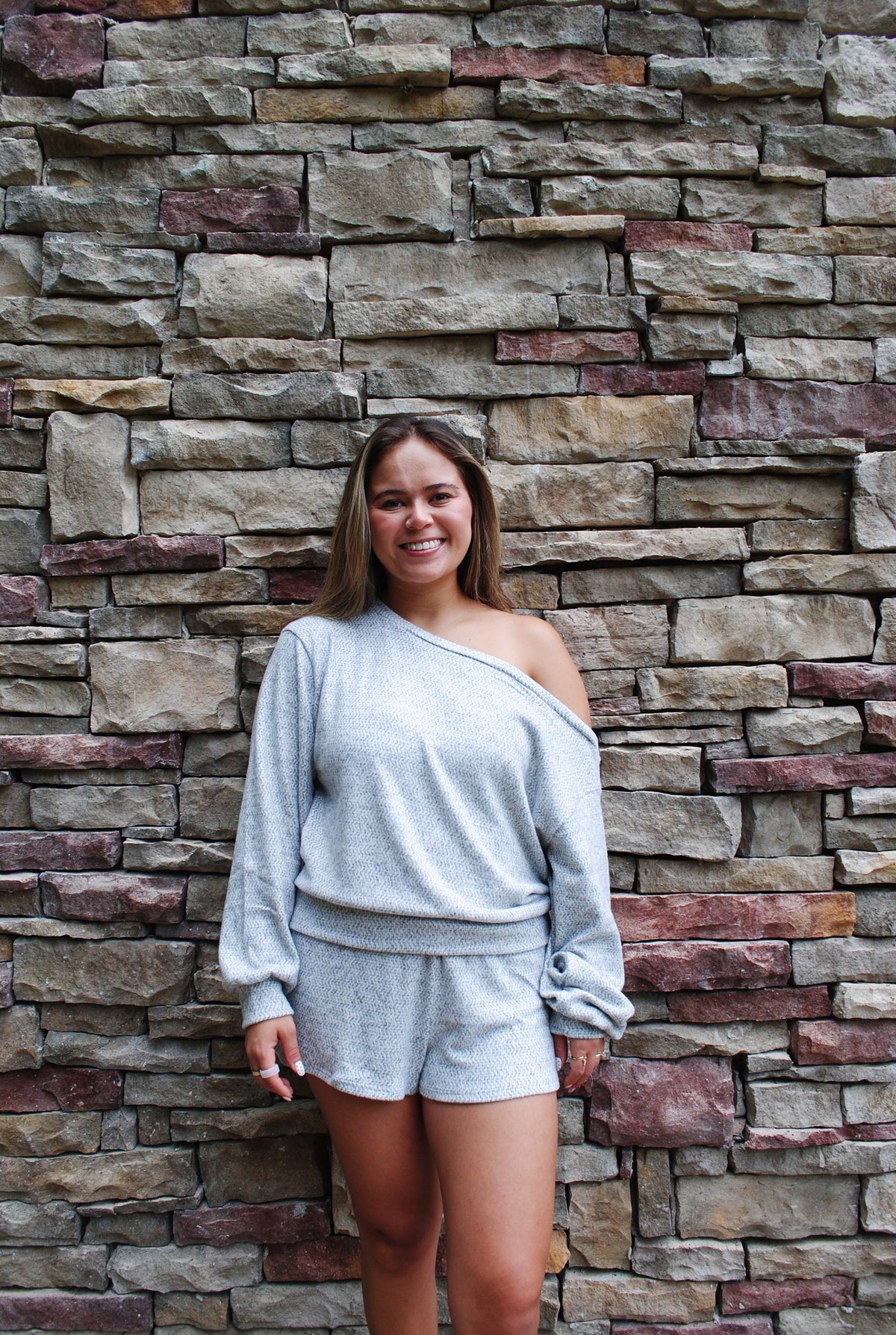 COZY OFF SHOULDER KNIT LOUNGE SHORT SET