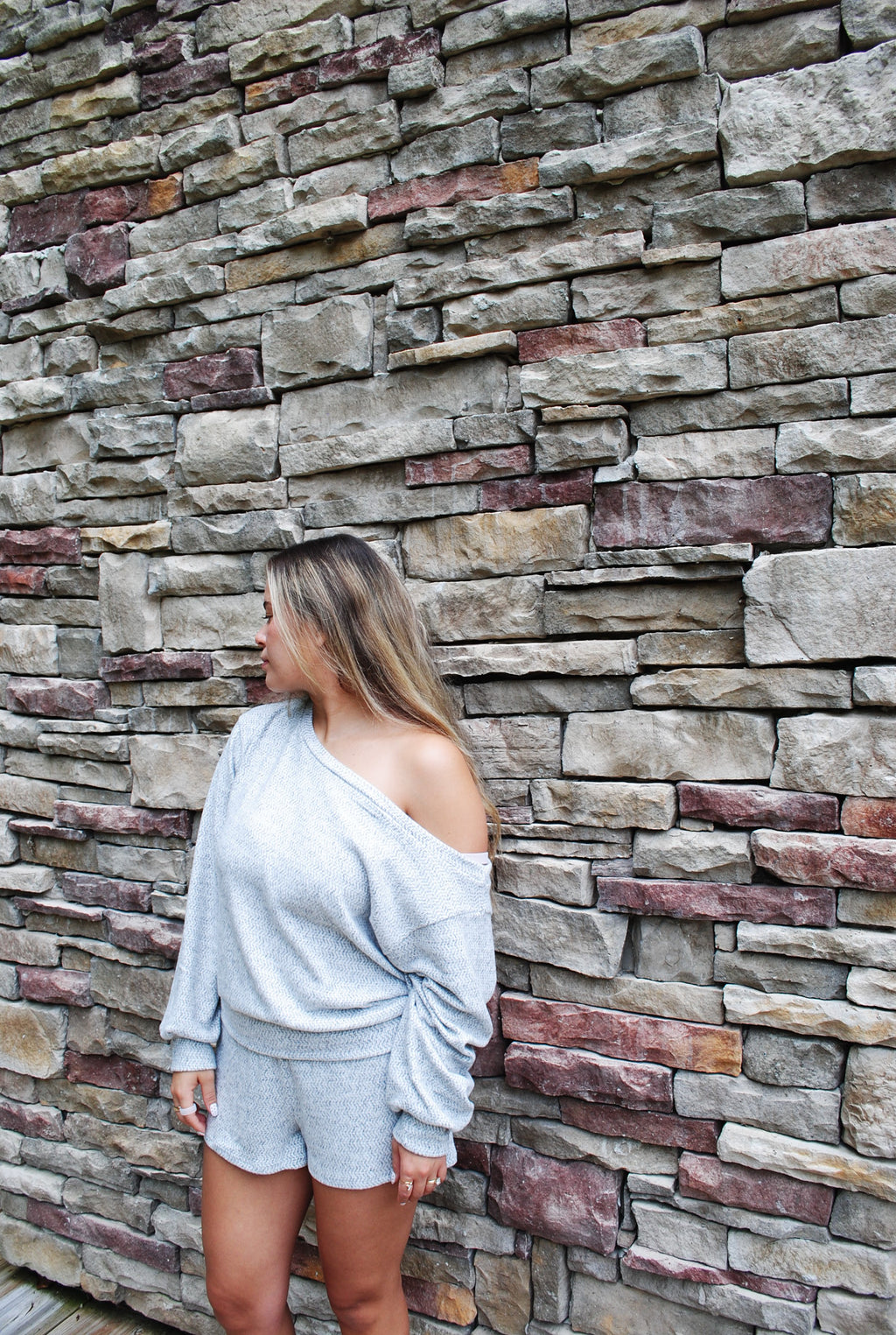 COZY OFF SHOULDER KNIT LOUNGE SHORT SET