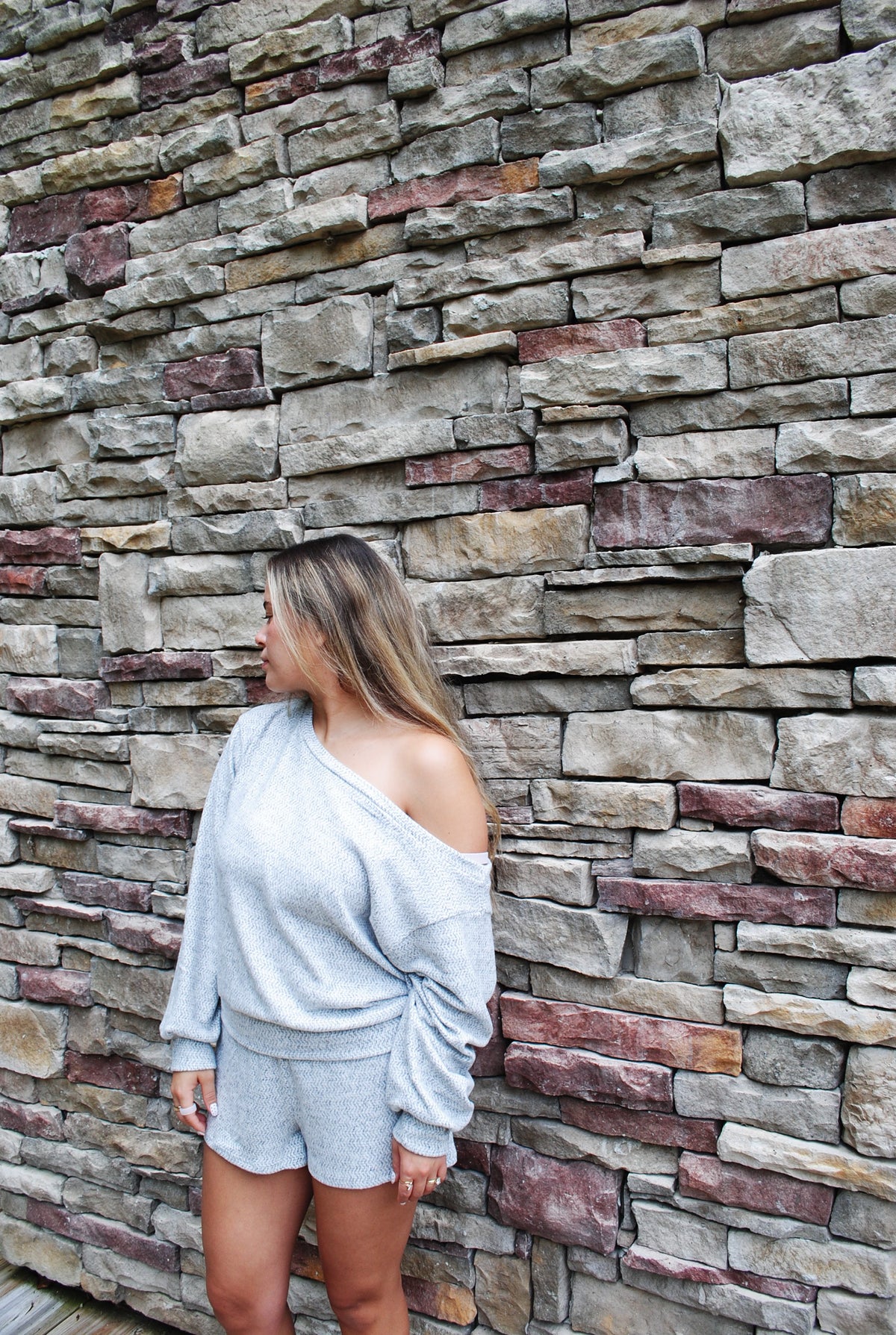 COZY OFF SHOULDER KNIT LOUNGE SHORT SET