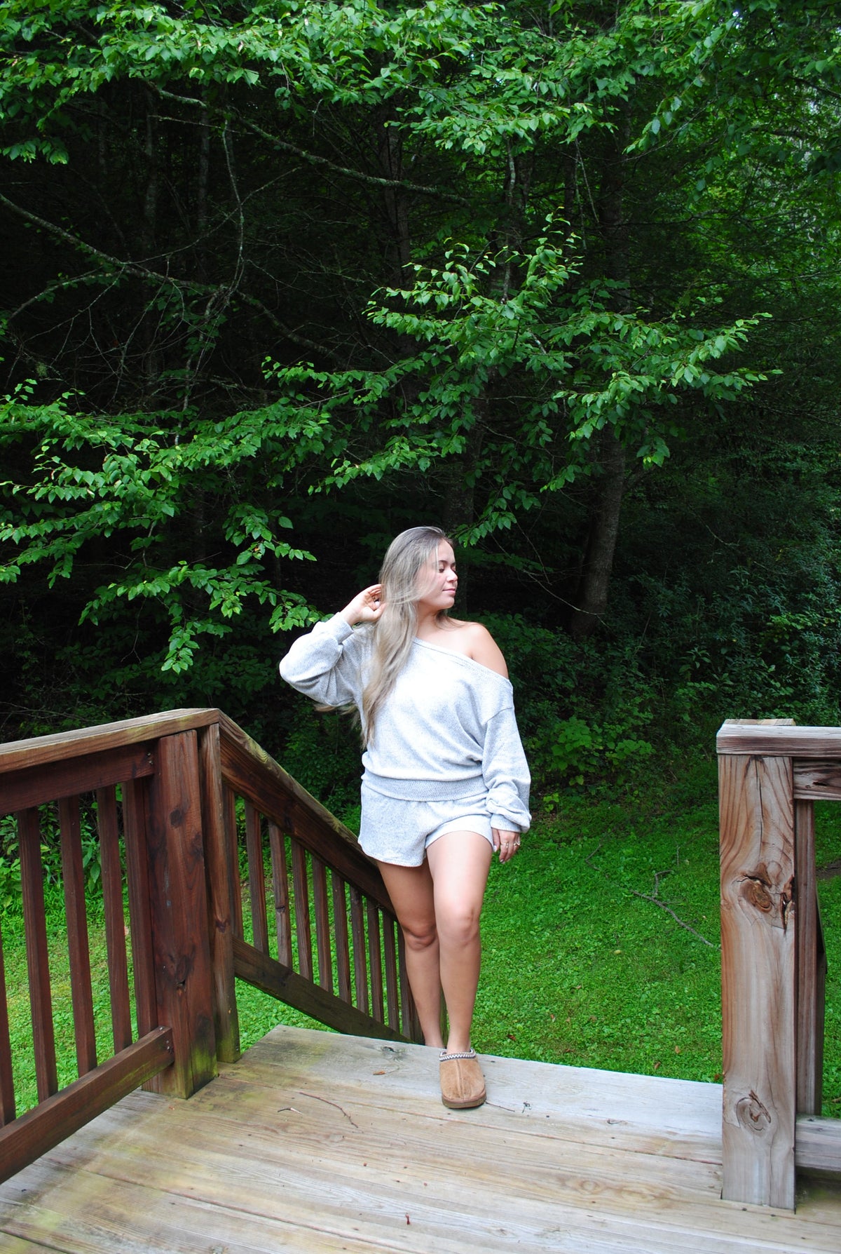 COZY OFF SHOULDER KNIT LOUNGE SHORT SET