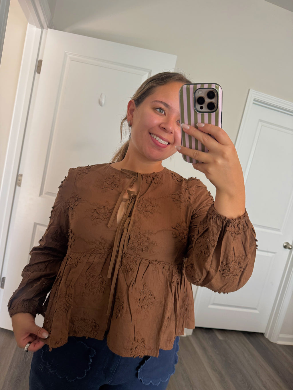 Vintage Embroidered Flowers Strings Blouse Top