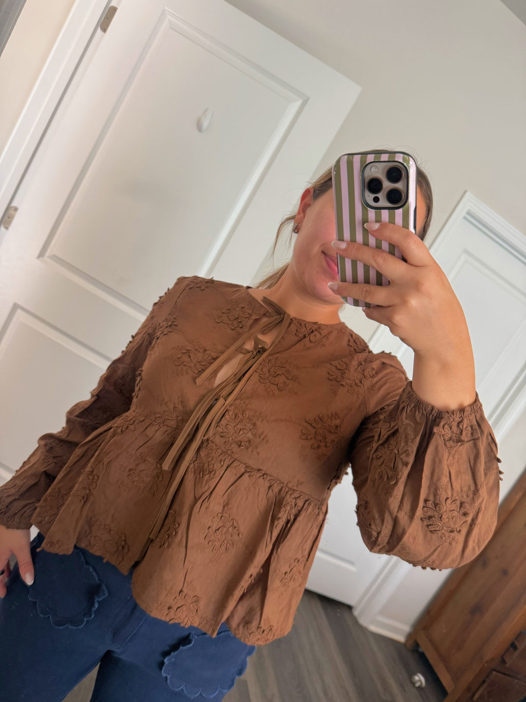 Vintage Embroidered Flowers Strings Blouse Top