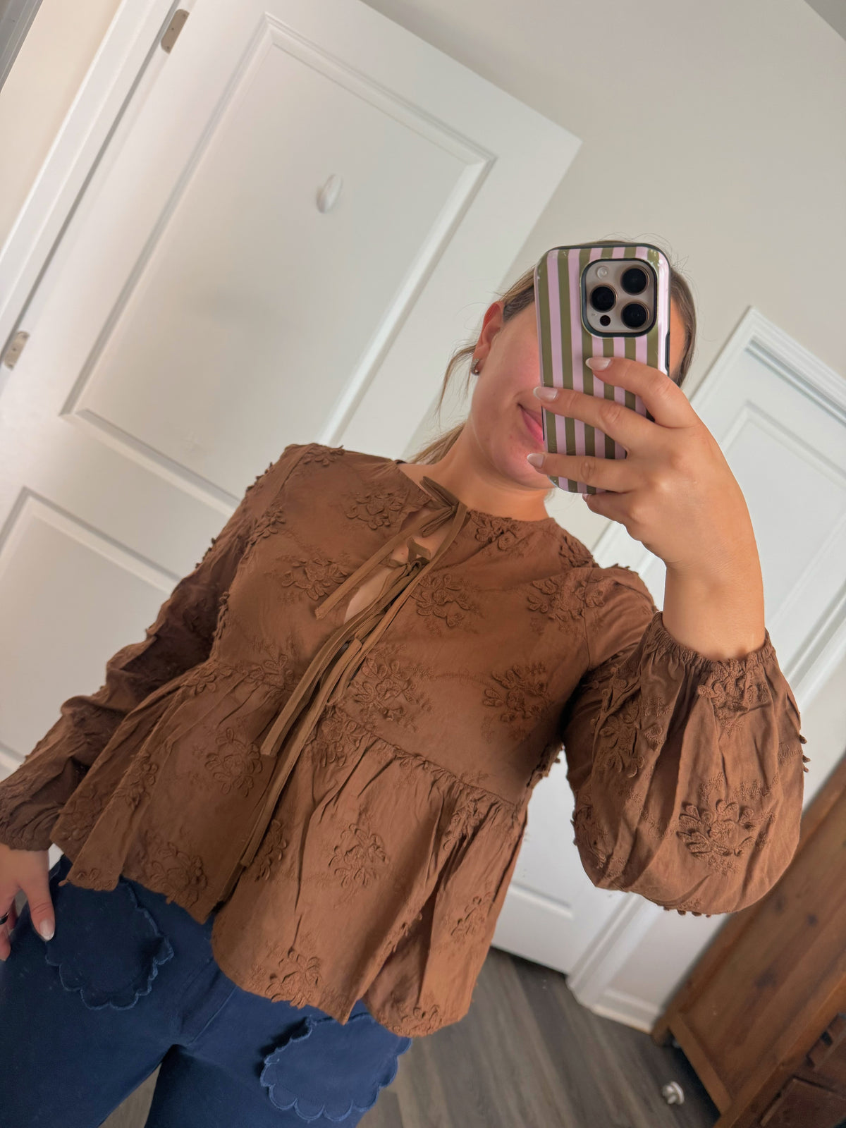 Vintage Embroidered Flowers Strings Blouse Top