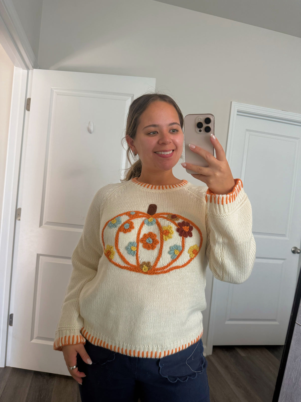 Enchanted Harvest Embroidered Pumpkin Garden Sweater
