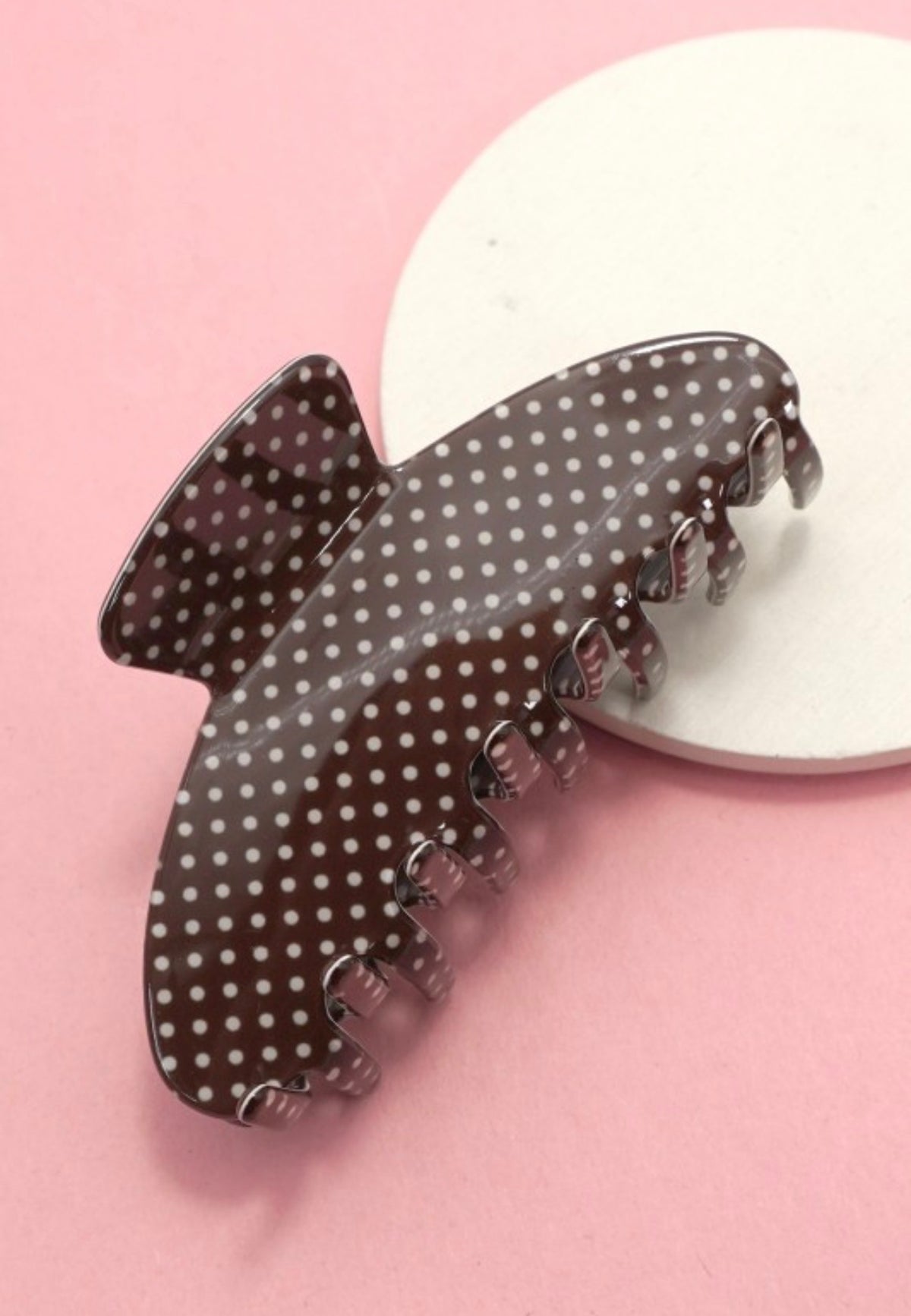 BROWN POLKA DOT HAIR CLAW CLIP
