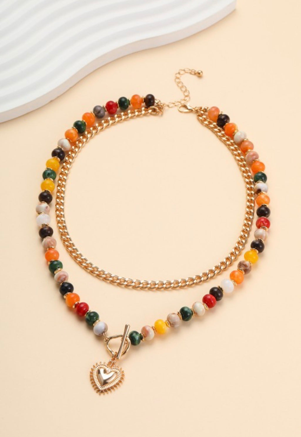 Heart Multi Layer Pendant Resin Beaded Necklace