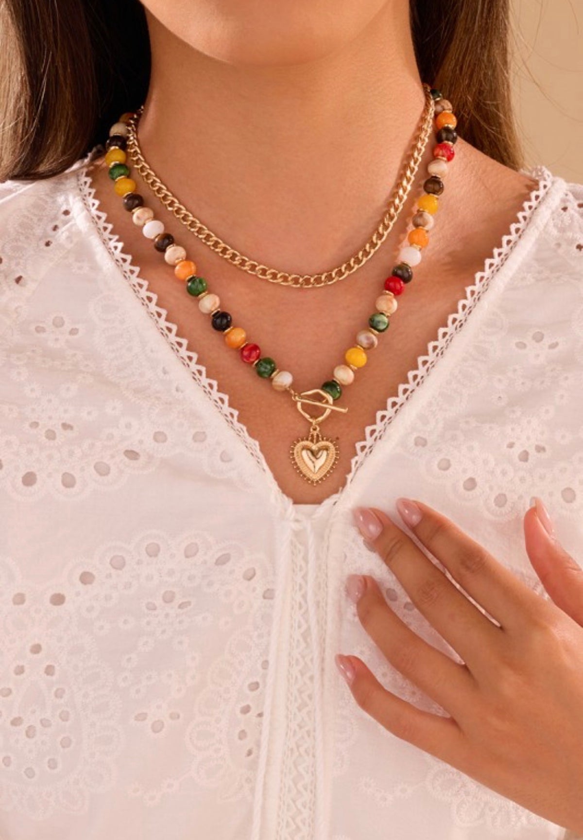 Heart Multi Layer Pendant Resin Beaded Necklace